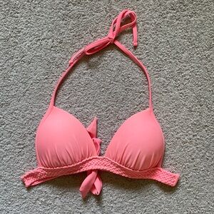 Like New Aerie XS Perky Triangle Coral Pink Adjustable Woven Bathing Suit Top